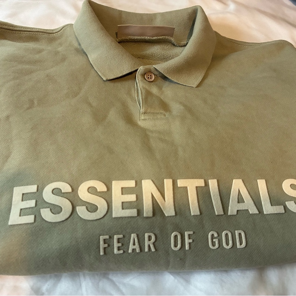 Fear of God Essentials Olive Polo Sweatshirt with White Logo
